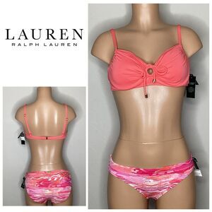 New. Lauren Ralph Lauren pink & orange bikini. 12-top/8-bottom. Retails $129